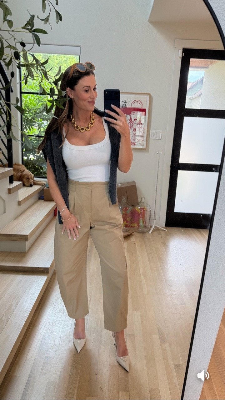 These khaki pants are way cuter in person! Love the high waisted, pleated look. They’re so flattering and I’ve been wearing on repeat since I got them.

Very easy to dress up or down! Love them with a slingback heel like this!

#LTKootd #LTKdayinmylife #LTKgrwm