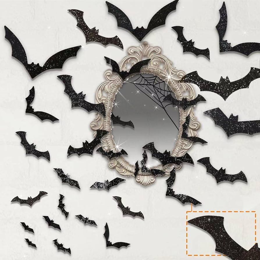 KIMOBER 144pcs Halloween Bats Wall Decor,Glittery 3D Bat Wall Decal Stickers for Halloween Party ... | Amazon (US)