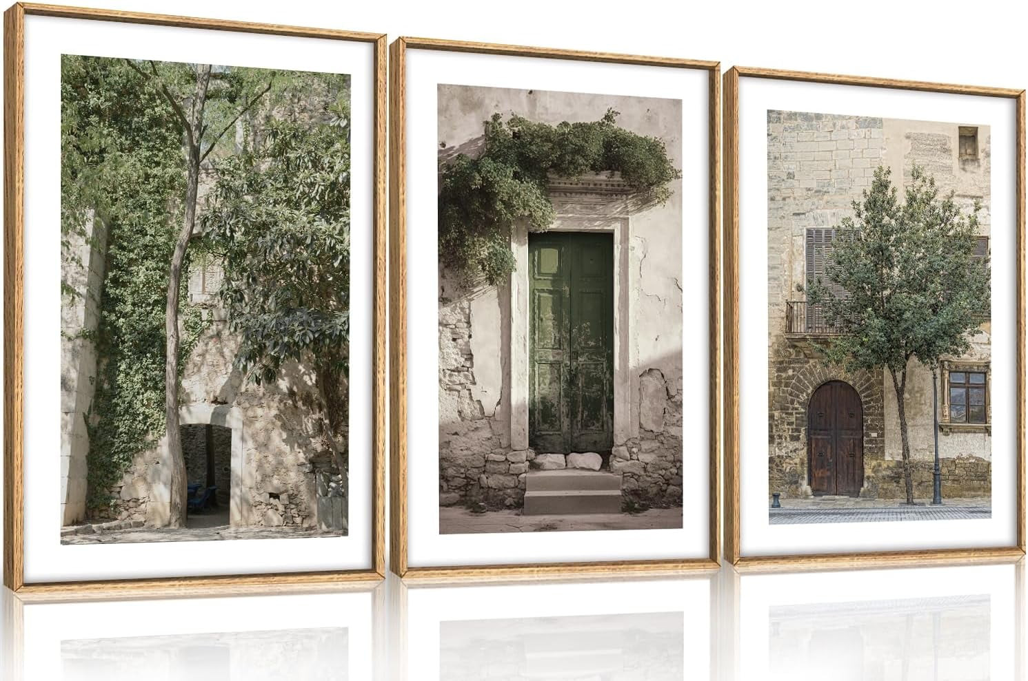 Large Vintage Italy City Landscape Framed Canvas Wall Art Set,Green Olive Tree Old House Wall Dec... | Walmart (US)