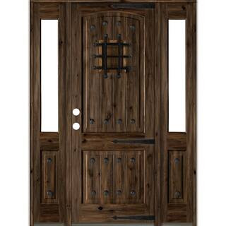 70 in. x 96 in. Mediterranean Knotty Alder Right-Hand/Inswing Clear Glass Black Stain Wood Prehun... | The Home Depot