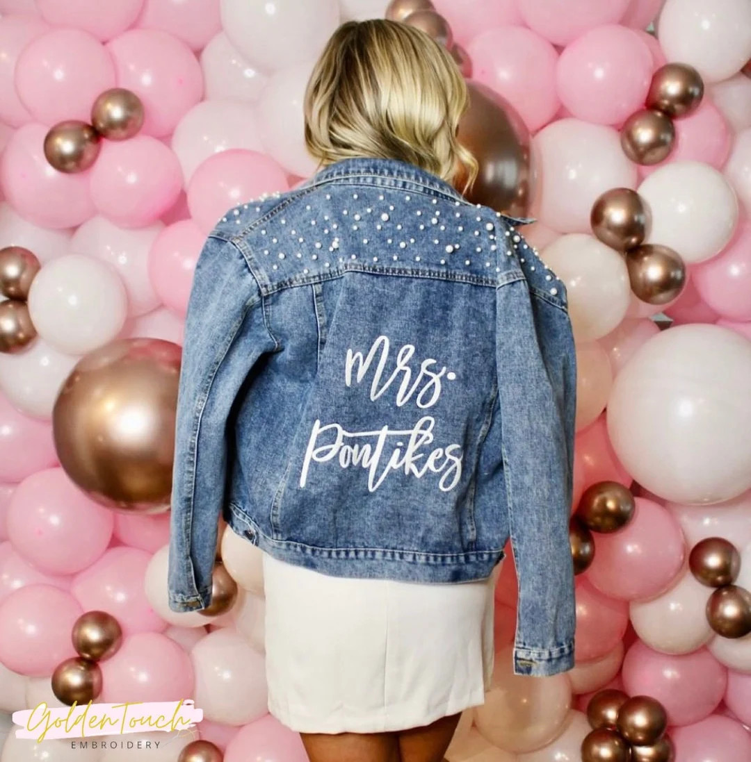 Embroidered Bride Denim Jacket / Bride Jean Jacket / Custom Mrs. Denim Jacket / Pearl Bride Denim... | Etsy (US)