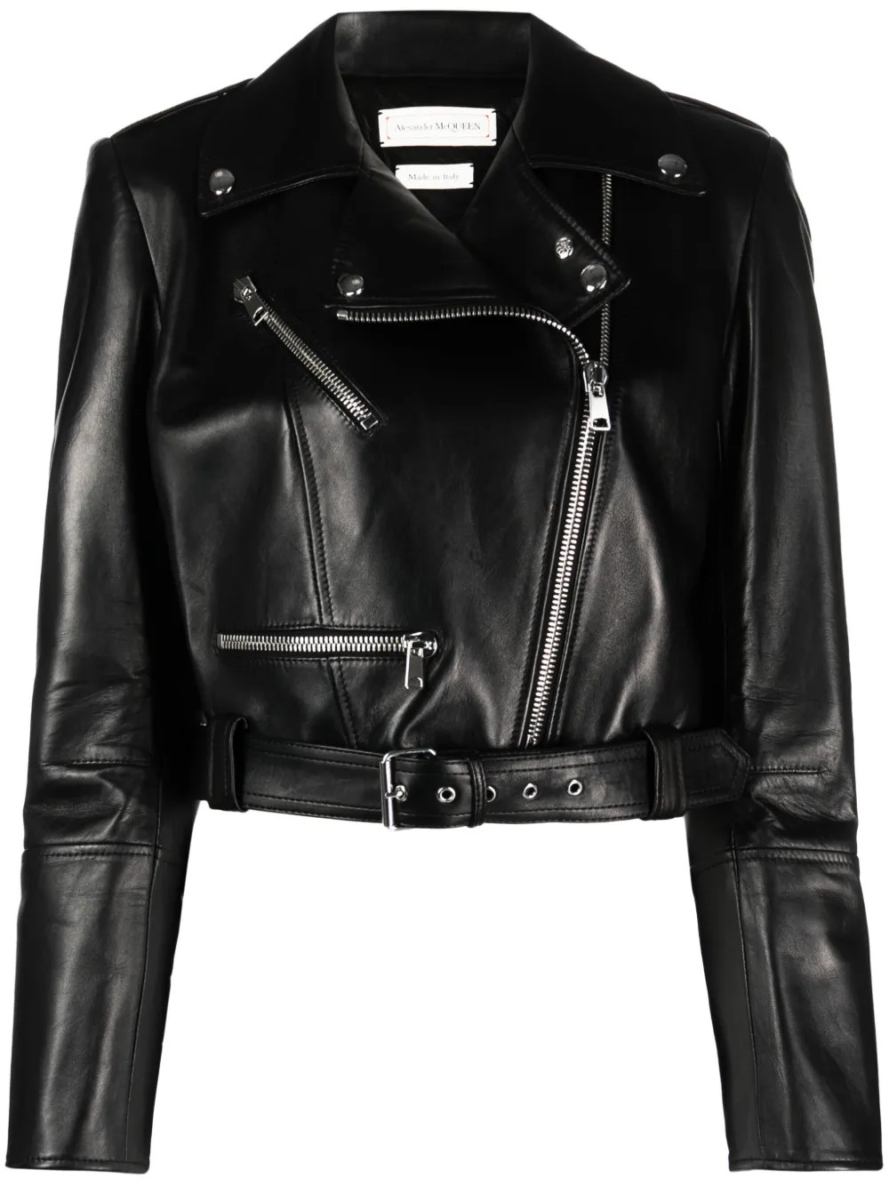cropped leather biker jacket | Farfetch Global