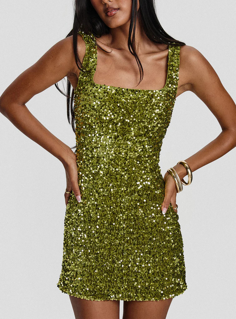 Miss Me Sequin Mini Dress Chartreuse | Princess Polly US