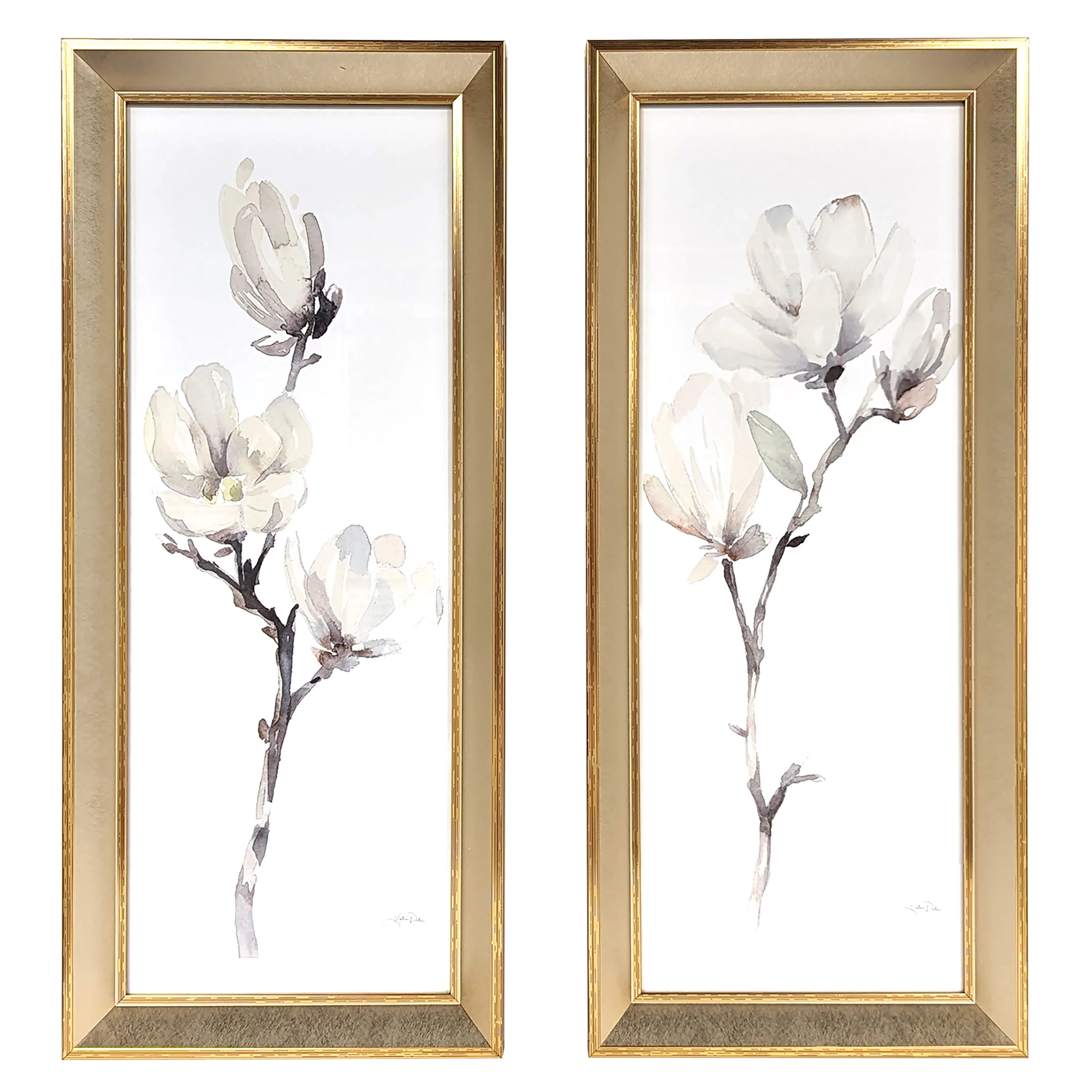 Harbortown 9x24 Magnolia Glass Wall Art, 2-Piece Set, White Etched Print, Modern Farmhouse Decor | Walmart (US)
