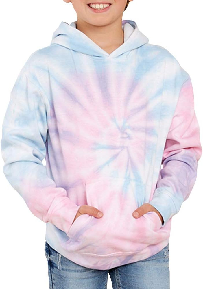 GAMISOTE Unisex Kids Tie Dye Sweatshirt Boys Girls Hooded Kangaroo Pocket Pullover Hoodies | Amazon (US)
