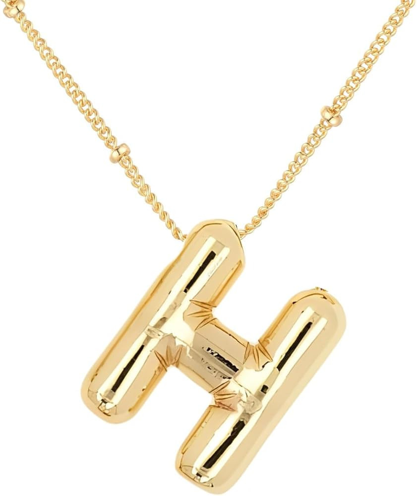 Bubble Letter Necklace for Women, 14K Gold Plated Balloon Letter Necklace Dainty Bubble Initial A... | Amazon (US)