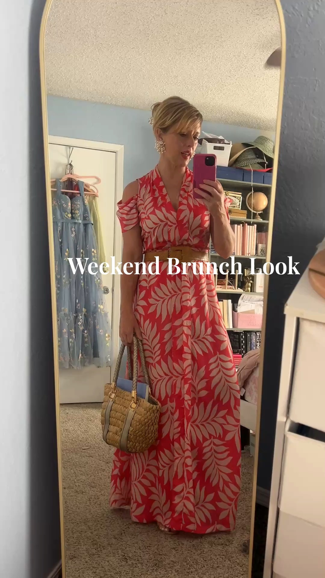 Lovely weekend brunch look in this coral tropical print cold shoulder vintage dress, vintage tan croc belt,  @chloe block heeled sandals, @michaelkors straw bag with gold details and my favorite lightweight pearl earrings from @shoplinnyco 

Linked everything below!

#LTKgrwm #LTKOver40