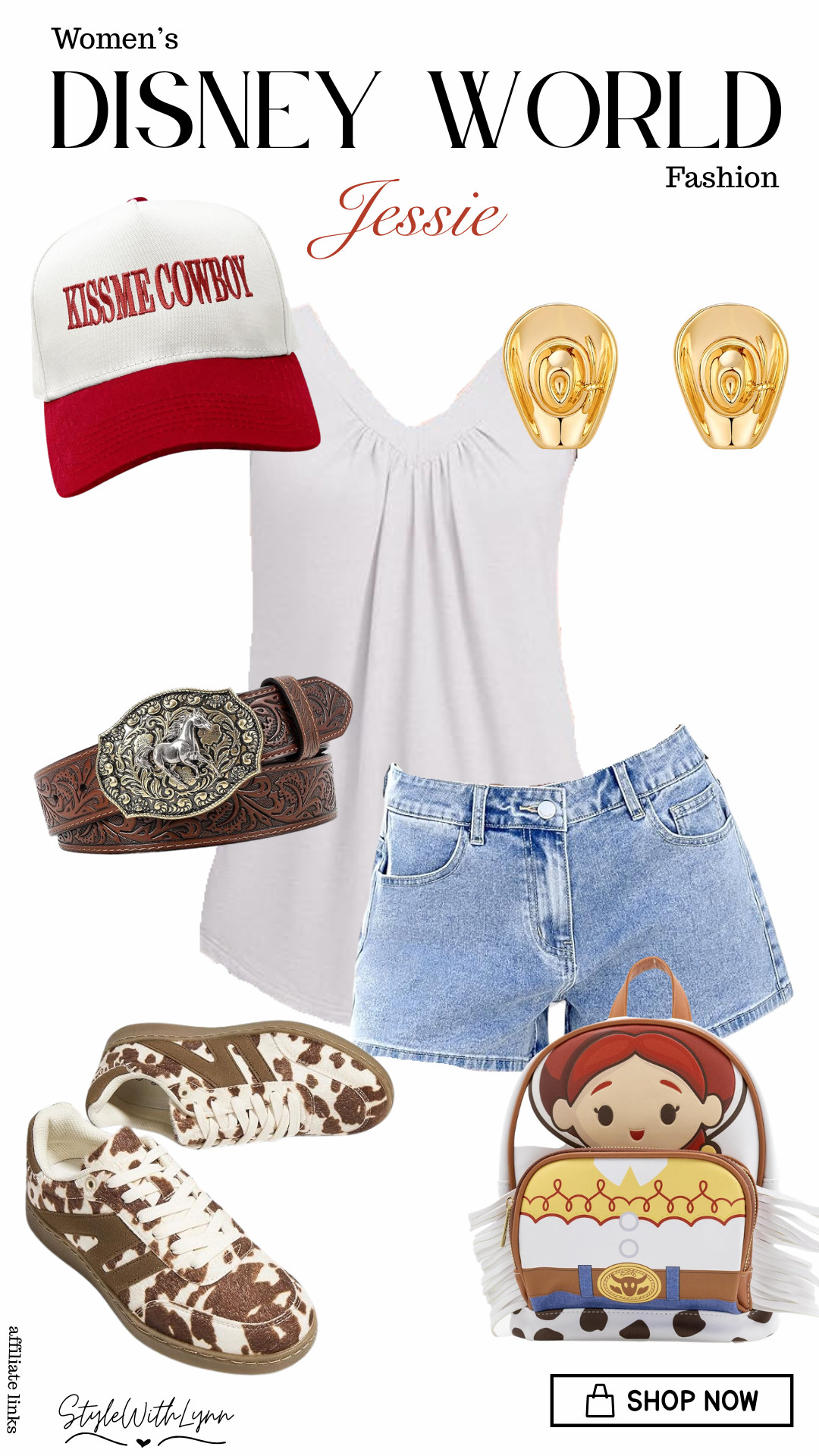 🤠✨ This Jessie-inspired Disney World look is the perfect mix of western charm, comfort, and park-ready style! From the "Kiss Me Cowboy" hat to the cow-print sneakers and adorable Jessie backpack, this outfit is ready to rope in compliments all day long. ❤️🐴

Whether you're meeting Woody and Jessie in Toy Story Land, riding Slinky Dog Dash, or grabbing a snack at Roundup Rodeo BBQ, this look is equal parts cute, comfortable, and magical.

🤎 Shop this entire look on my LTK.

#DisneyWorldOutfit #DisneyStyle #ToyStoryStyle #JessieDisneyBound #DisneyFashion #DisneyOutfitInspo #DisneyMomStyle #DisneyParkStyle #DisneyBound #ToyStoryLand #DisneyOOTD #WhatToWearToDisney #DisneyInspiredFashion #ThemeParkStyle 

 #LTKootd #LTKmomlife #LTKTravel