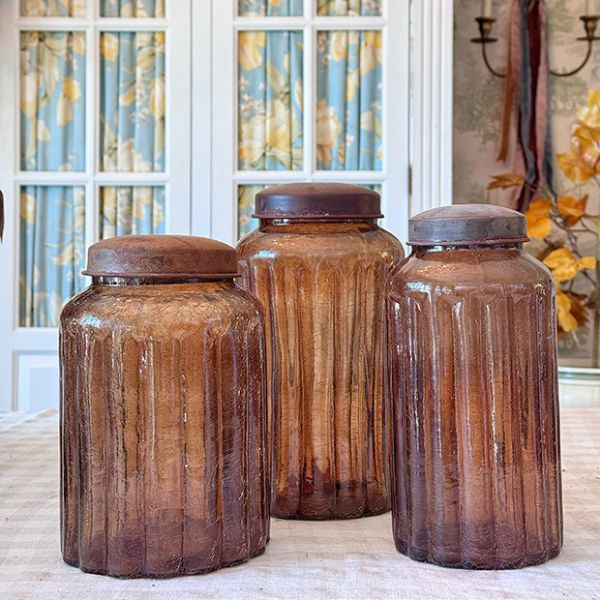 Lidded Amber Glass Jar One of Each | Antique Farm House