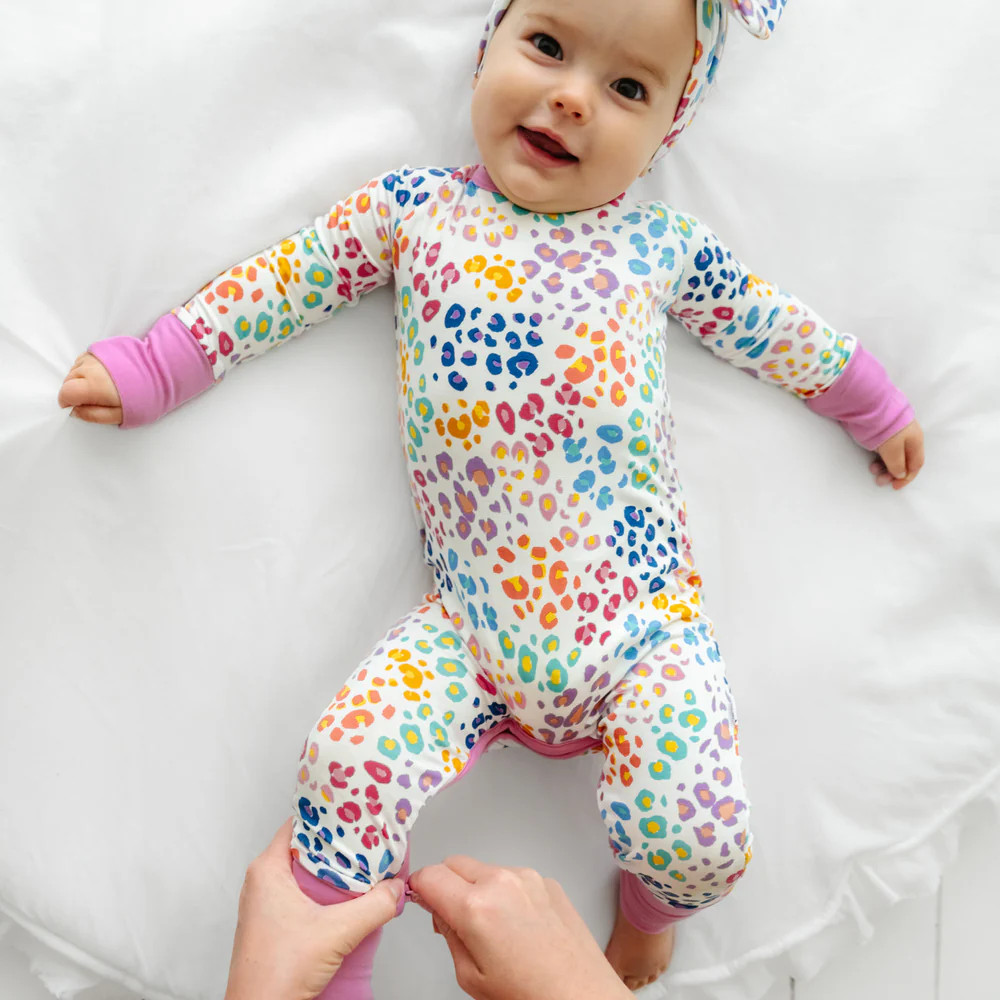 Rainbow Leopard Bamboo Viscose Crescent Zippy | Little Sleepies