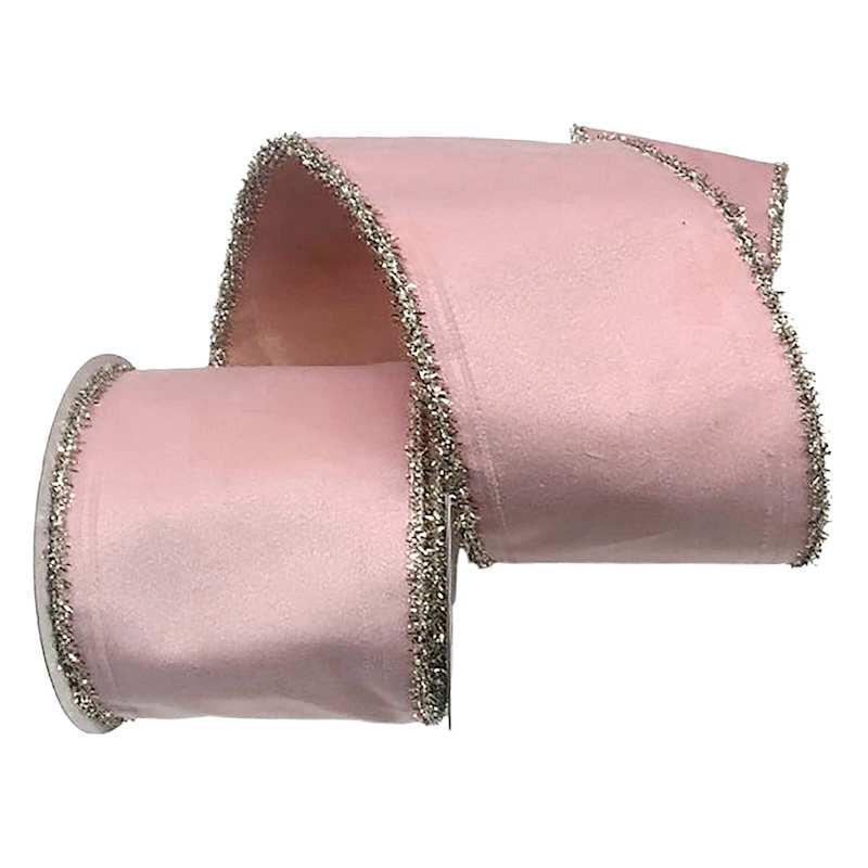 4" Pink Velvet With Tinsel Trim Ribbon, 5yd | At Home