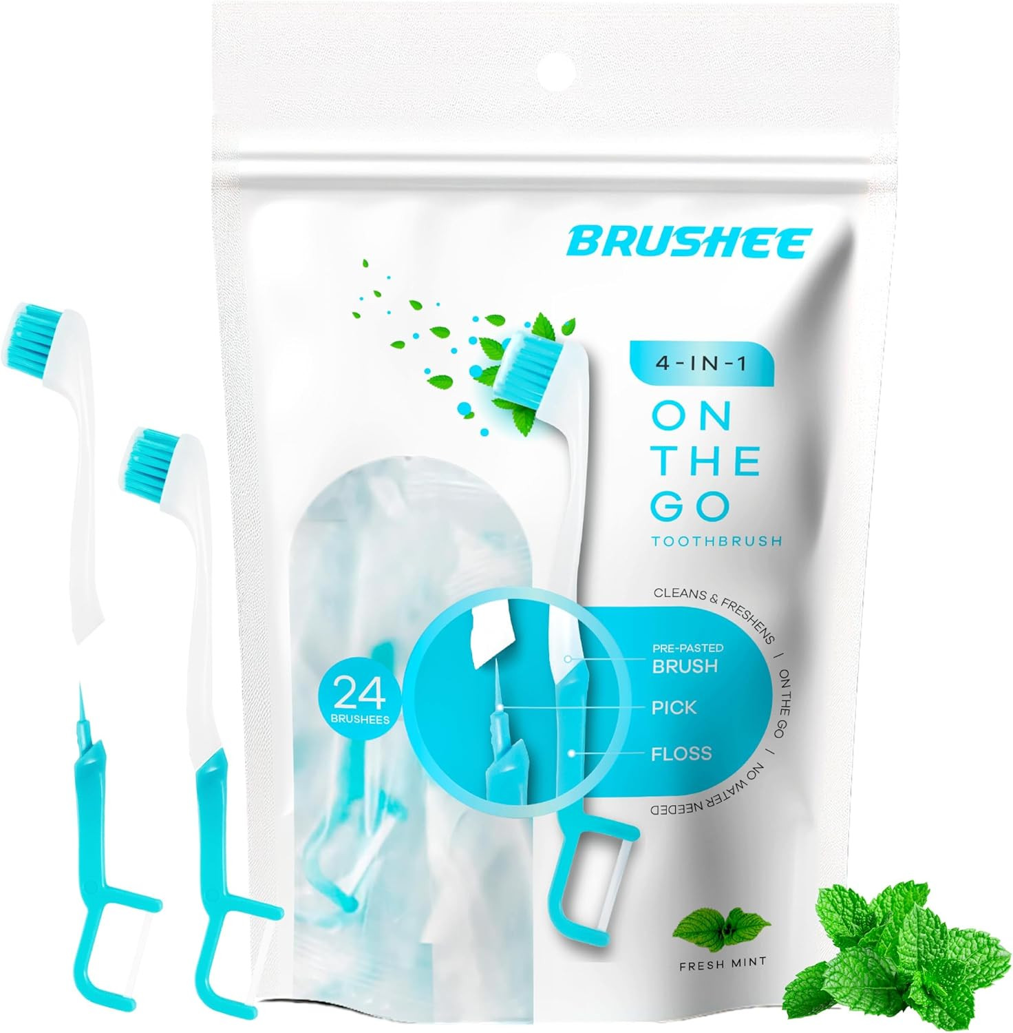 Brushee Disposable Travel Toothbrush, Fresh Mint Prepasted 4-in-1, 24-Pack | Amazon (US)