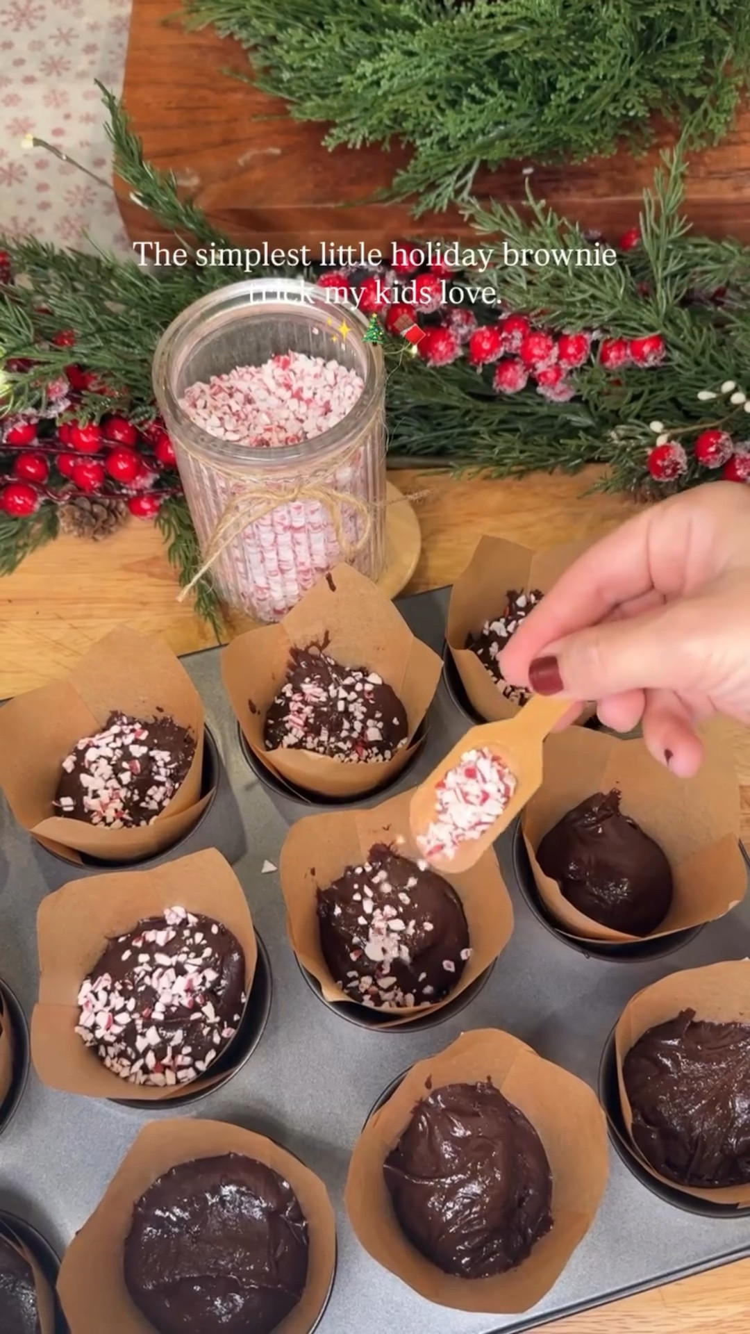 The simplest little holiday brownie trick my kids love…
Boxed brownie mix baked in bakery-style cupcake wrappers, topped with crushed peppermint.🎄✨

It looks festive, feels special because they each get their own little pretty brownie, and takes almost no extra effort. 

It’s also my favorite kind of holiday treat in this season of busy mom life.

I’ll link my favorite bakery-style muffin cups for you.

#holidaybaking #christmastreats #momlife 
#christmasbrownies 
#cozychristmas 
#easyrecipes

#LTKHoliday #LTKmomlife #LTKfoodie