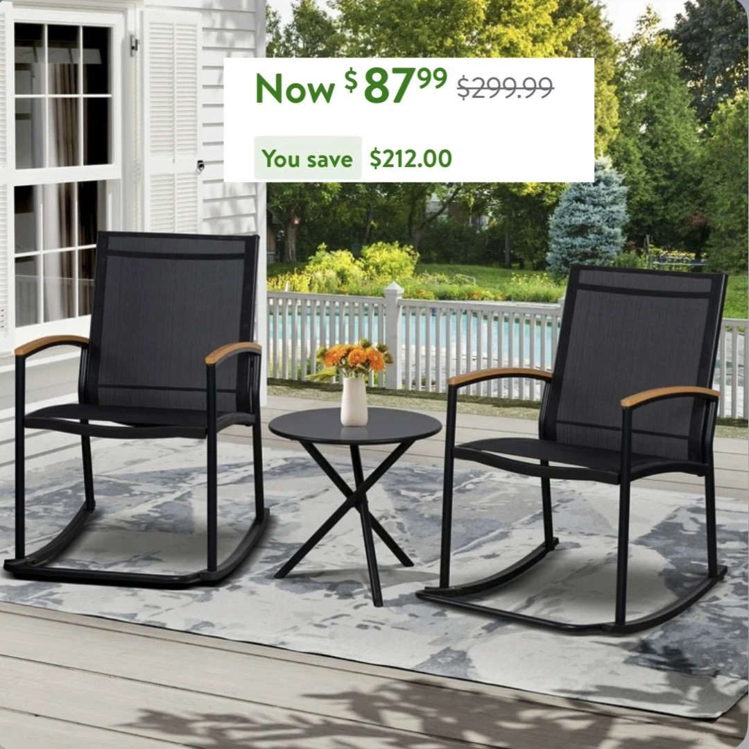 Walsunny 3 Pieces Patio Set Outdoor Patio Furniture Sets Modern Rocking Bistro Set Textilene Chair Conversation Sets Black.
#Outdoor #outdoorliving #outdoorfurniture #walmart #walmartsale

#LTKSummerSales #LTKHome #LTKSaleAlert