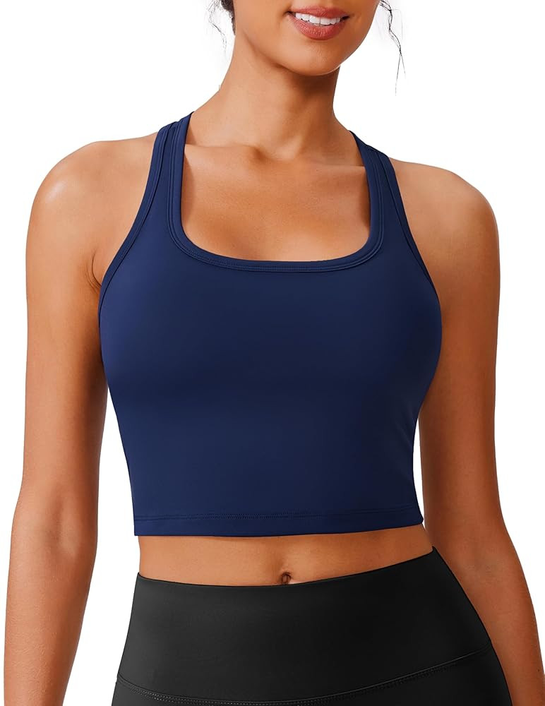 PINSPARK Sports Bra Longline Racerback Tank Tops for Women Padded Workout Yoga Top | Amazon (US)