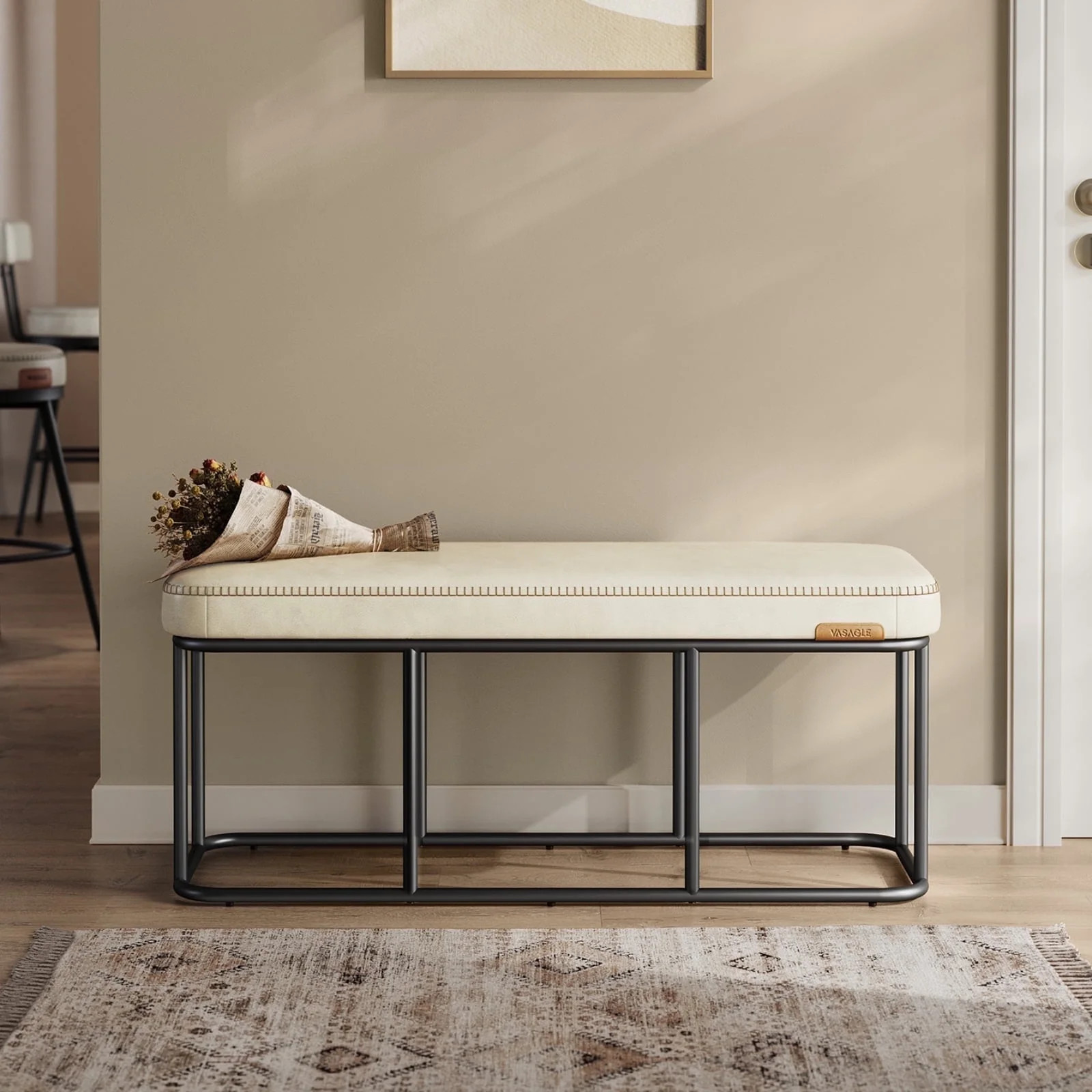 VASAGLE Bench for Entryway Bedroom Ottoman Bench with Steel Frame for Living Dining Room Loads 66... | Walmart (US)