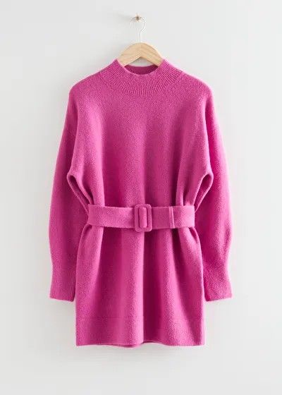 Belted Mini Knit Dress Hot Pink Dress Sweater Dress Outfit Mini Dress Fall Dress | & Other Stories (EU + UK)