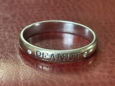 14k White Gold Peanut Engraved Diamond Ring Size 5.5 | eBay US