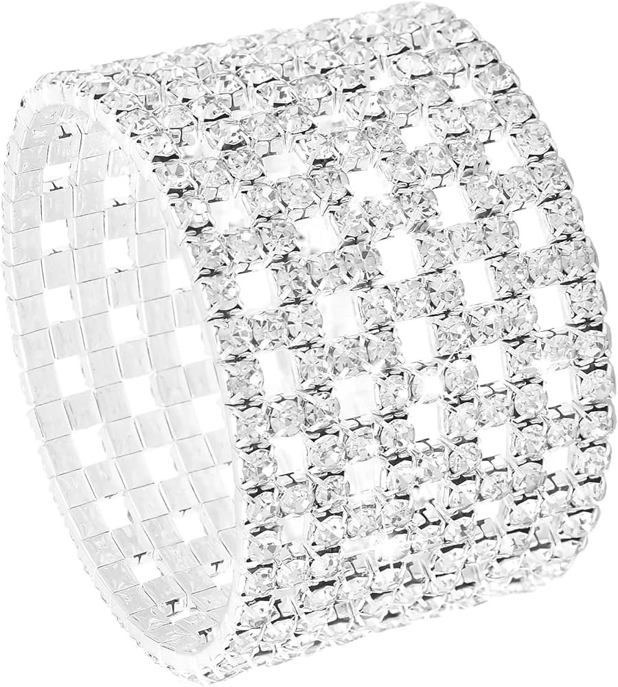 Jojomina Adjustable Silver Rhinestone Bracelet for Women Crystal Stretch Arm Cuff Jewelry Bracele... | Amazon (US)