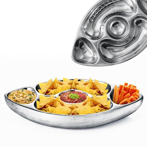 Football Tailgate Superbowl Serving Bowl Silver Brass Snack, Candy & Salad Bowl, Chip n Dip American Sports Decorative Centerpiece Serving Platter for Nuts, Salsas, Food, Serveware Decor Entertaining | Amazon (US)