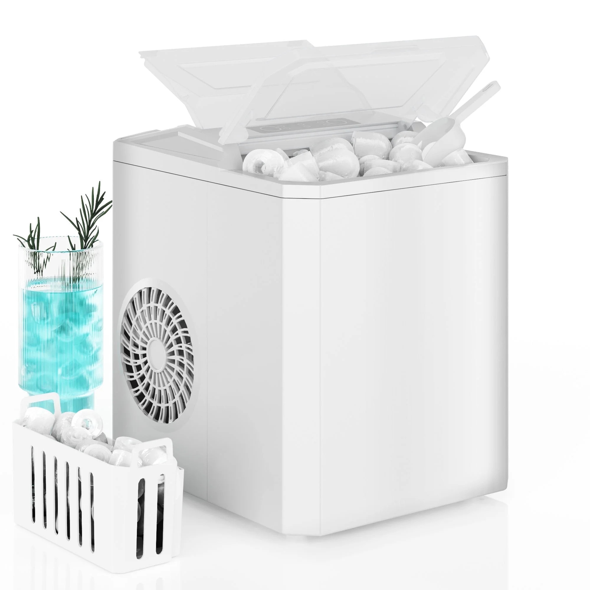 CONCETTA Countertop Ice Maker, 9pcs in 6 Mins, 26lbs/24H ,Bullet Ice Maker with Ice Scoop and Basket, White - Walmart.com | Walmart (US)