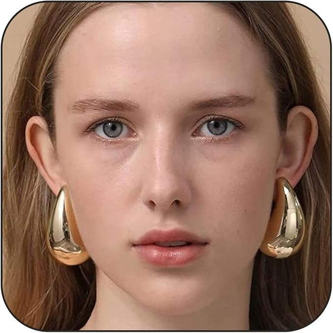 MOROTOLE Extra Large Earring Dupes, Hypoallergenic Chunky Gold Hoops Lightweight Waterdrop Earrin... | Amazon (UK)