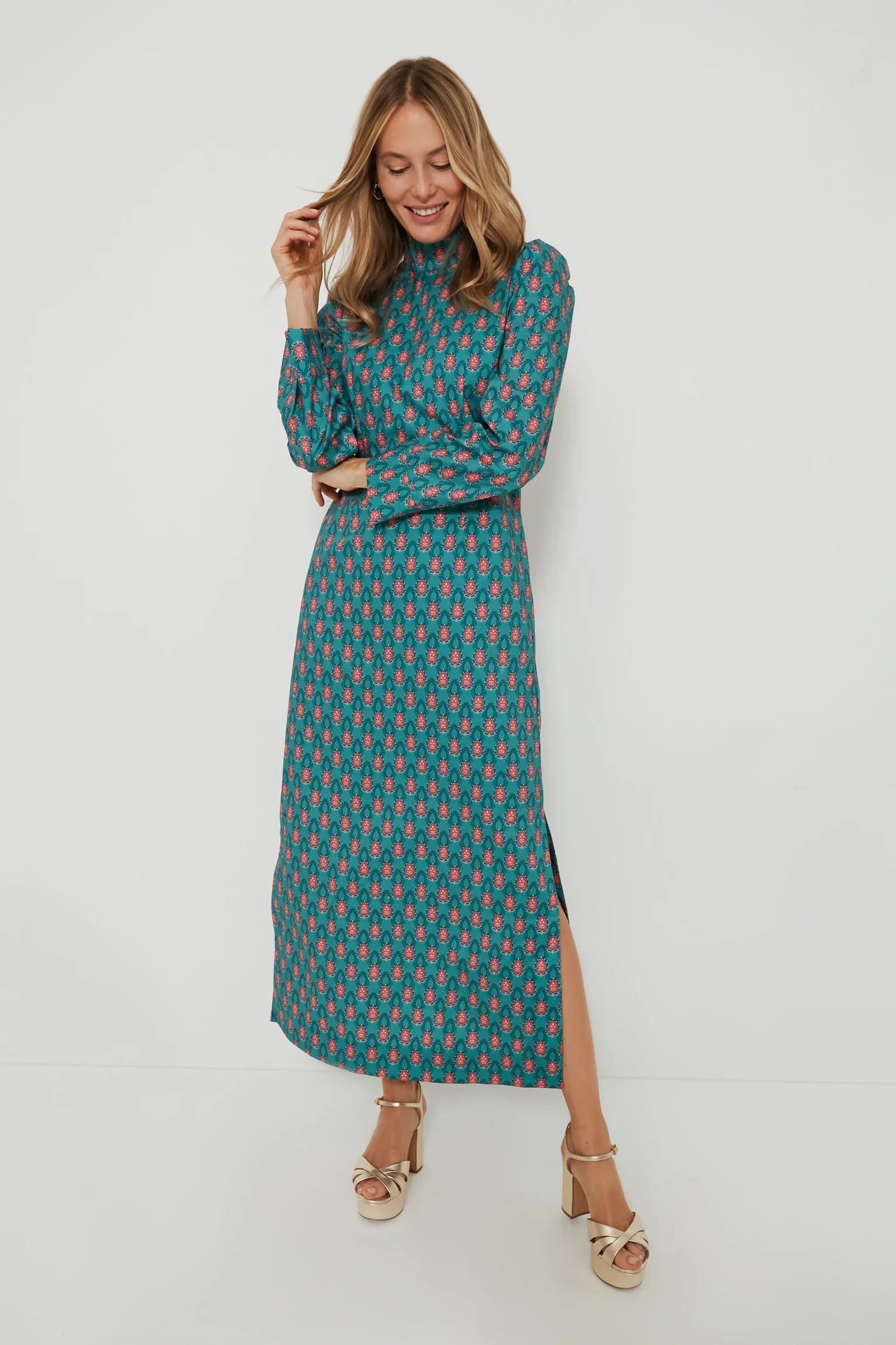 Teal & Red Floral Mock Neck Maris Dress | Tuckernuck (US)