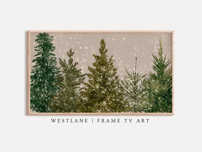 Christmas Samsung Frame TV Art  Winter Pine Forest Painting - Etsy | Etsy (US)