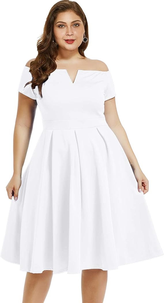 LALAGEN Women's Plus Size Vintage 1950s Party Cocktail Wedding Swing Midi Dress | Amazon (US)