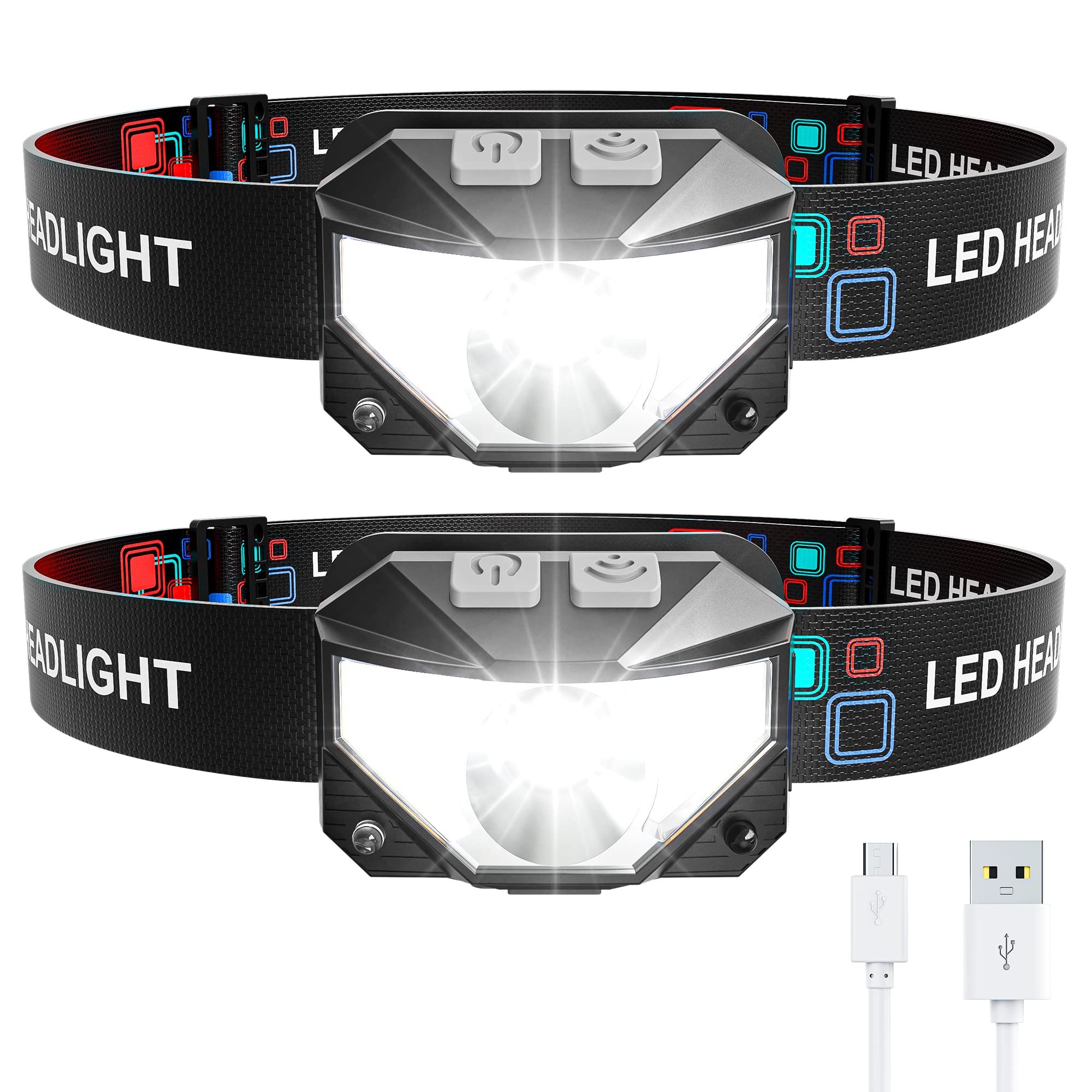 Headlamp Rechargeable, 2-Pack Head Lamp Outdoor LED Rechargeable, 1100 Lumen Super Bright White Red  | Amazon (US)