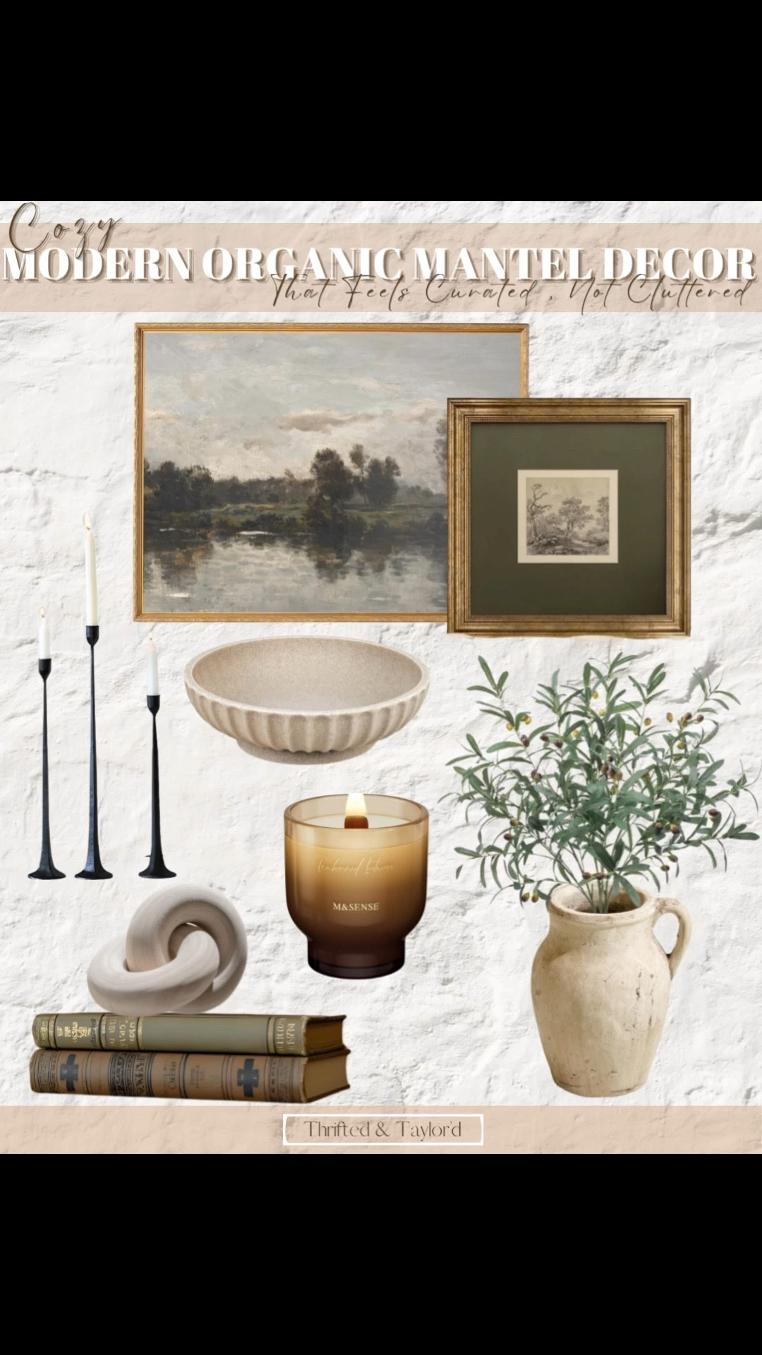 This mantel styling is one I keep coming back to when I want something that feels collected and layered, but still simple enough to not feel cluttered.

I focused on a mix of warm neutrals, vintage-inspired artwork, and a few natural elements to keep everything feeling balanced. The greenery, candles, and stacked books add just enough texture and variation without taking away from that calm, cohesive look.

If you’ve been trying to style a mantel in a way that feels cozy but still pulled together, this is such an easy approach to follow. Everything is linked below for easy shopping.

#LTKHome
