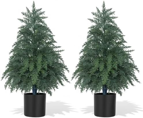 2FT Artificial Topiary Tree with Pot, 2 Pack Fake Evergreen Tree for Porch, Artificial Plants for... | Amazon (US)