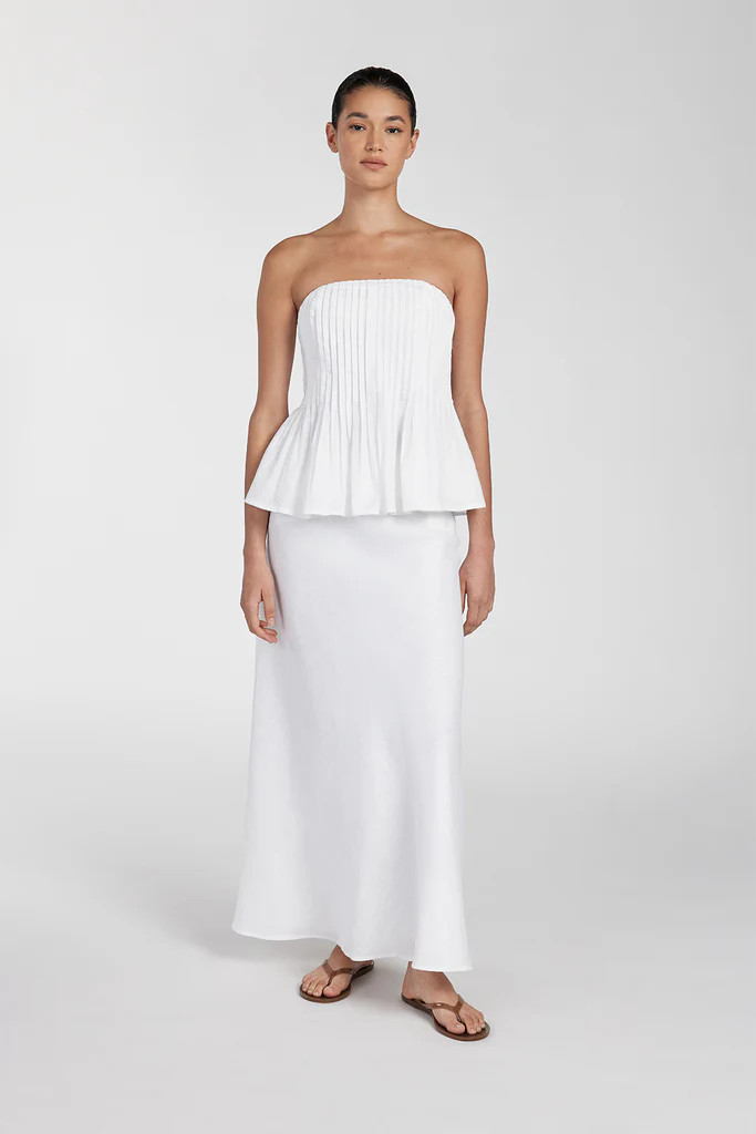TYRA WHITE LINEN MIDI SKIRT | DISSH