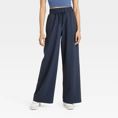Women's Woven High-Rise Seersucker Wide Leg Pants - All In Motion™ Navy Blue M: Moisture Wicking, Quick Dry, 4-Way Stretch | Target