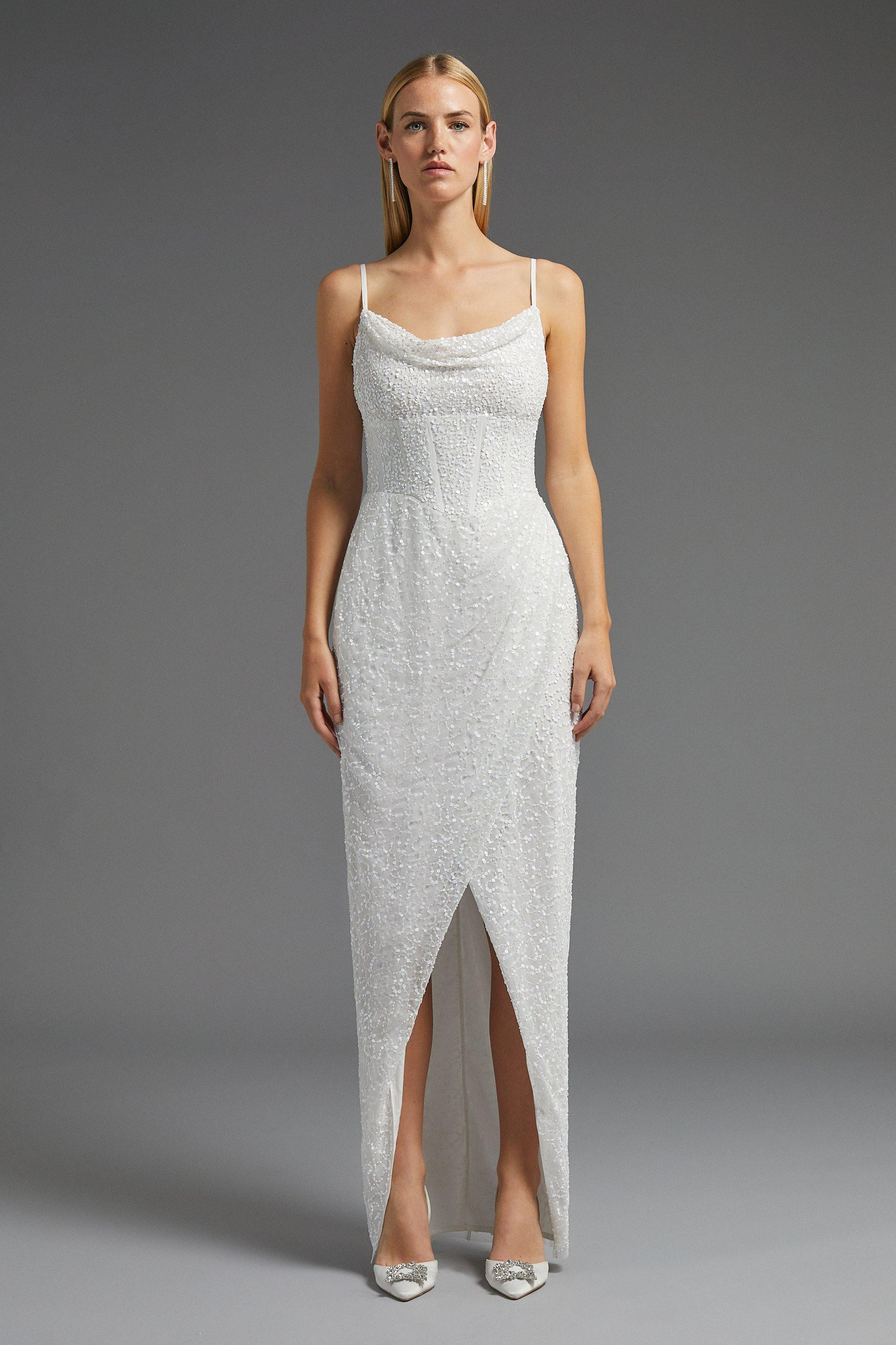 Cowl Neck Corset Bodice Sequin Maxi Dress | Coast UK & IE
