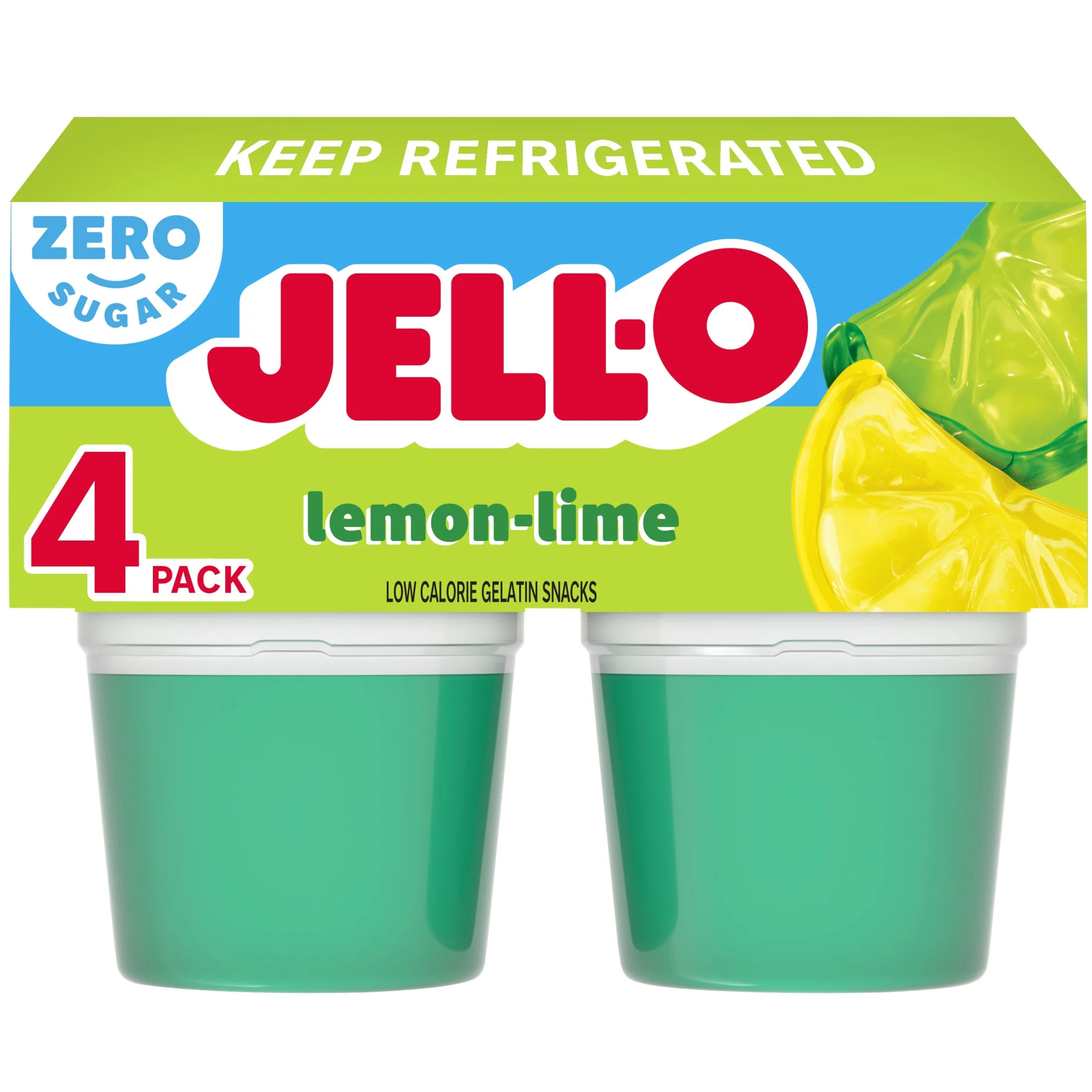 Jell-O Lemon-Lime Sugar Free Jello Cups Gelatin Snack, 4 Ct Cups | Walmart (US)