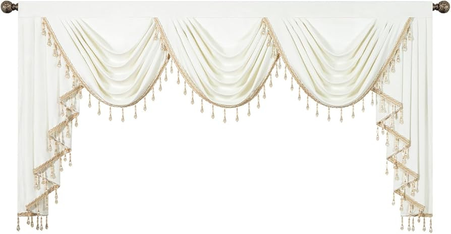 VOGOL Extra Wide Swag Valances for Living Room, White Thermal Insulated Privacy Waterfall Valance... | Amazon (US)