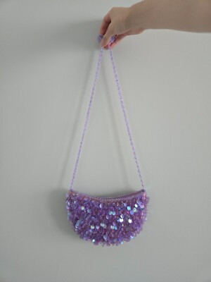 Vintage Iridescent Purple Sequin Half Moon Shoulder Bag NWT | eBay US