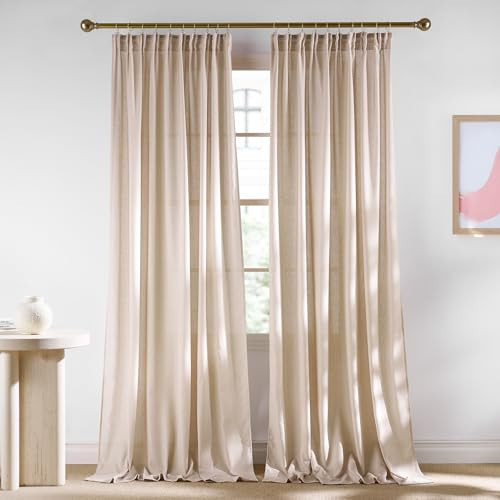 NICETOWN Thick Linen Semi Sheer Light Filtering Curtains, Back Tab/Rod Pocket with Pleat Tape Privacy Added Window Treatments for Bedroom/Farmhouse, Angora, W52 x L95, 2 Panels | Amazon (US)