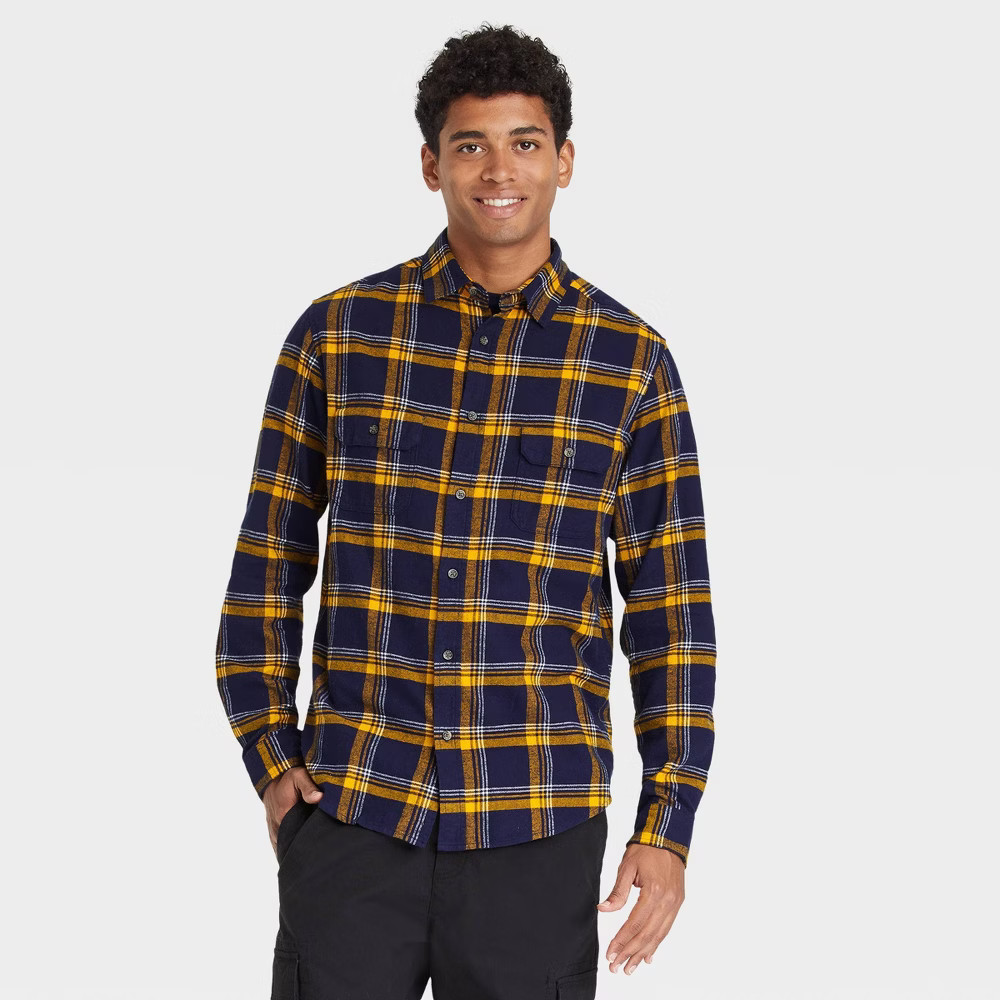 Men's Plaid Standard Fit Long Sleeve Button-Down Shirt - Goodfellow & Co Navy/Plaid S | Target