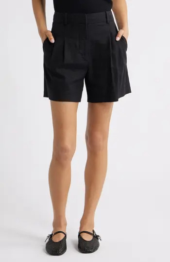 Open Edit Everyday Pleated Linen Blend Shorts in Black at Nordstrom Rack, Size 0 | Nordstrom Rack