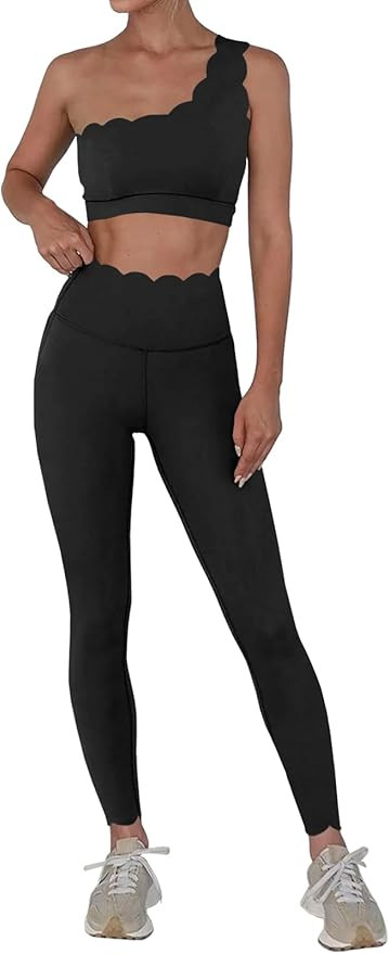 Fisoew Workout Sets for Women 2 Piece High Waisted Leggings with One Shoulder Stretchy Sports Bra... | Amazon (US)
