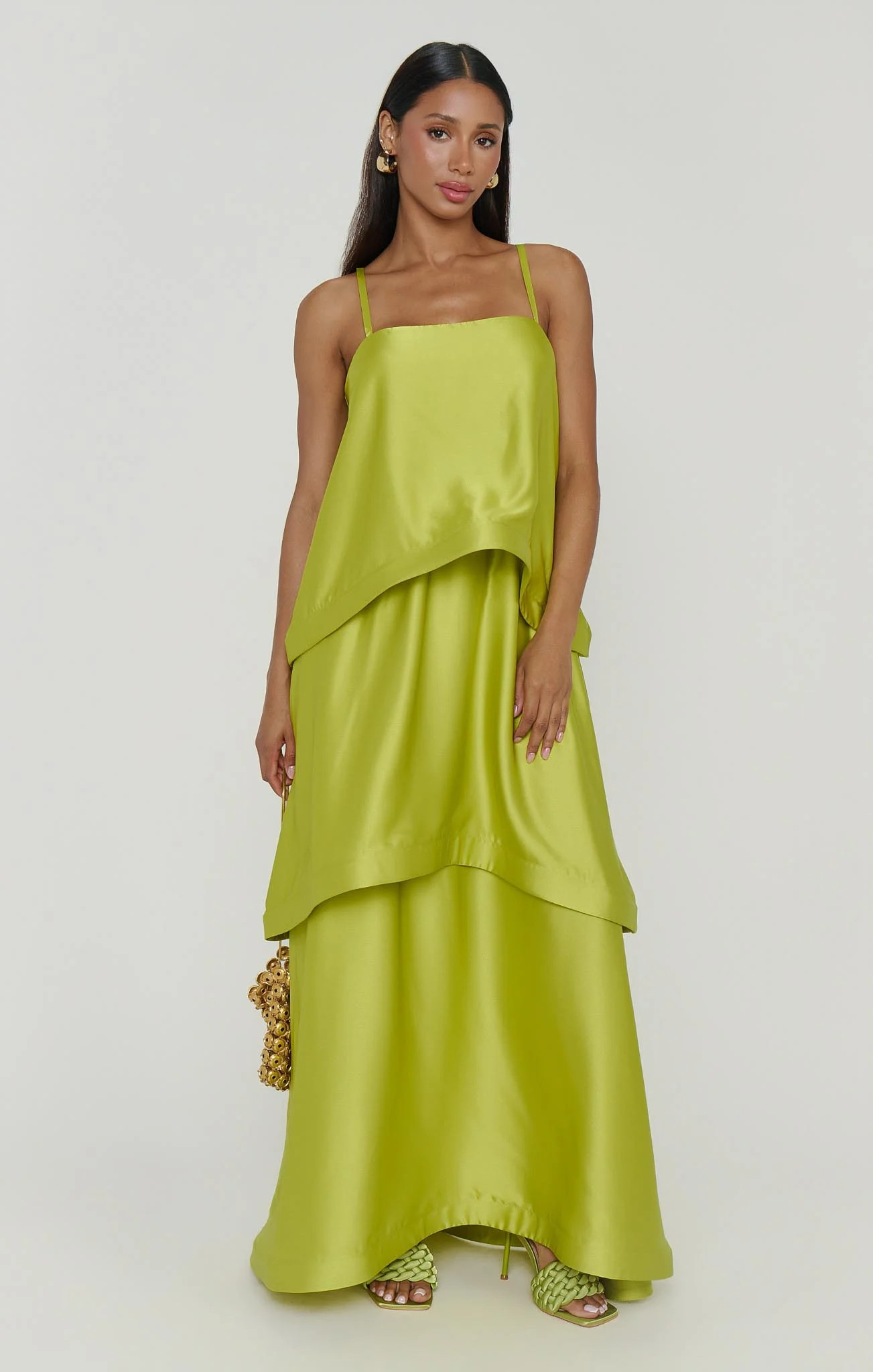 Ella Maxi Dress ~ Chartreuse Luxe Satin | Show Me Your Mumu