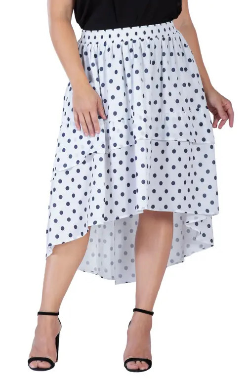 Standards & Practices Polka Dot Tiered High-Low Skirt in Blue Polka Dot at Nordstrom, Size 2X | Nordstrom
