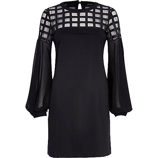 Black caged mesh bell sleeve dress | River Island (US)