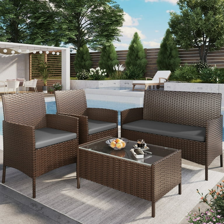 Elposun 4 Steel Hand-woven Outdoor Conversation Sets with Sofa and Table, Brown/Gray | Walmart (US)