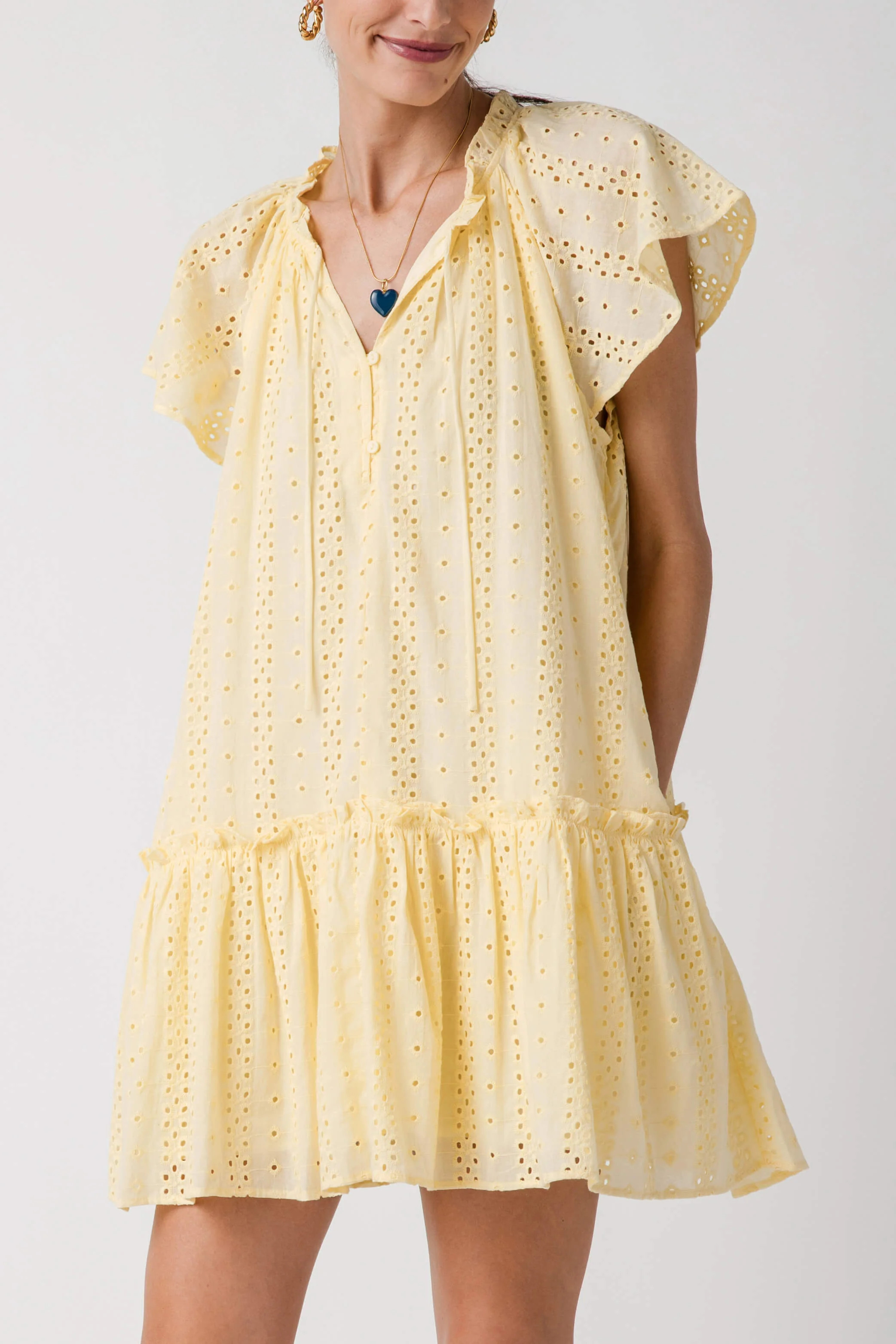 Lalavon Eyelet Ruffled Shift Dress | Social Threads