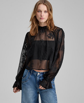 And Now This Women's Embroidered Sheer High-Neck Blouse, Macy's Exclusive - Macy's | Macy's