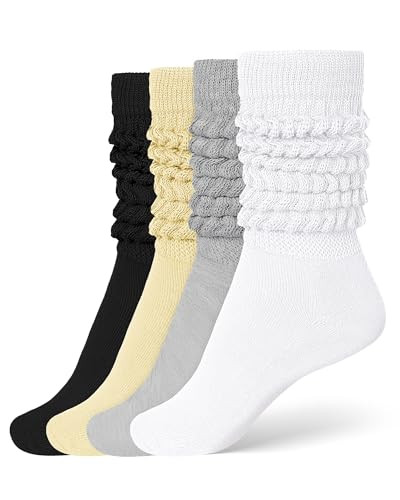 Witwot Long Slouch Socks for Women Boot Sock Scrunch Sock Black-White-Beige-Gray | Amazon (US)