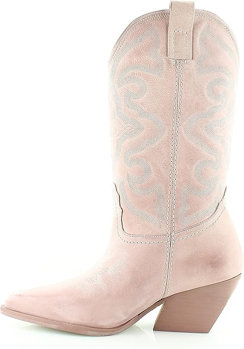 Steve Madden West Pink Metallic Pull On Pointed Toe Block Heel Western Boots | Amazon (US)